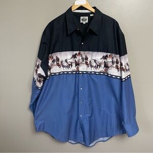 Vintage Cumberland Outfitters Shirt Mens XXL Horse Cowboy‎ Western Pearl Snap